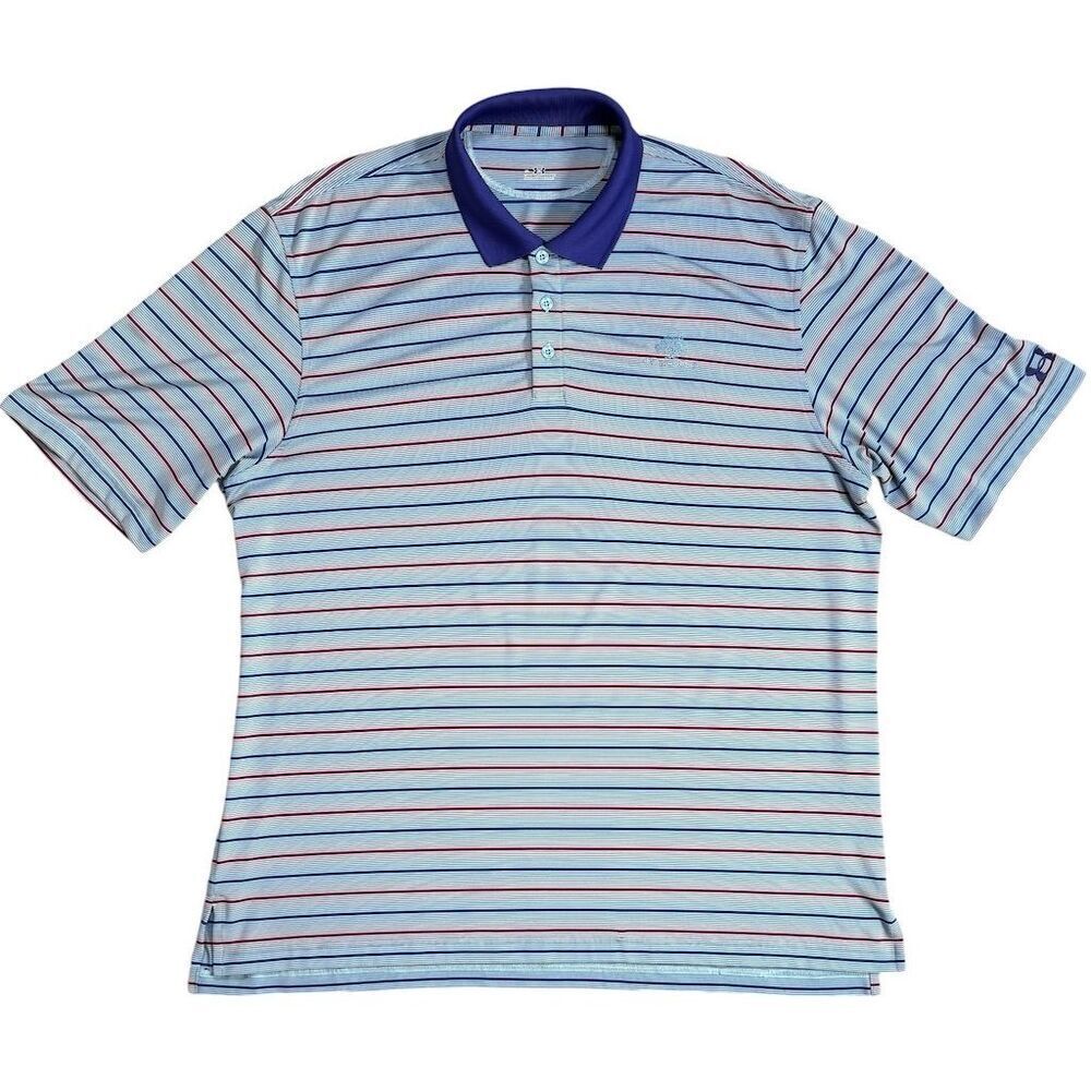 Under Armour Men's XL Blue & Red Striped Polo Shirt Golf Casual Classic Fit